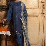 3PC Unstitched - Dyed Peach Leather Embroidered Shirt with Pashmina Printed Lurex Shawl