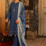 3PC Unstitched - Dyed Peach Leather Embroidered Shirt with Pashmina Printed Lurex Shawl