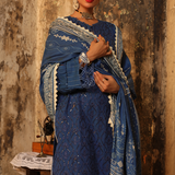 3PC Unstitched - Dyed Peach Leather Embroidered Shirt with Pashmina Printed Lurex Shawl