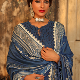 3PC Unstitched - Dyed Peach Leather Embroidered Shirt with Pashmina Printed Lurex Shawl