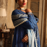 3PC Unstitched - Dyed Peach Leather Embroidered Shirt with Pashmina Printed Lurex Shawl