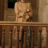 3PC Unstitched - Dyed Peach Leather Embroidered Shirt with Pashmina Printed Lurex Shawl