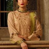 3PC Unstitched - Dyed Peach Leather Embroidered Shirt with Pashmina Printed Lurex Shawl