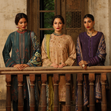 3PC Unstitched - Dyed Peach Leather Embroidered Shirt with Pashmina Printed Lurex Shawl
