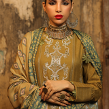 3PC Unstitched - Dyed Peach Leather Embroidered Shirt with Pashmina Printed Lurex Shawl