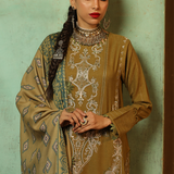 3PC Unstitched - Dyed Peach Leather Embroidered Shirt with Pashmina Printed Lurex Shawl