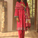 3Pc Unstitched - Dyed Embroidered Khaddar Shirt with Lurex Zari Dupatta