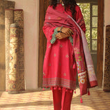 3Pc Unstitched - Dyed Embroidered Khaddar Shirt with Lurex Zari Dupatta