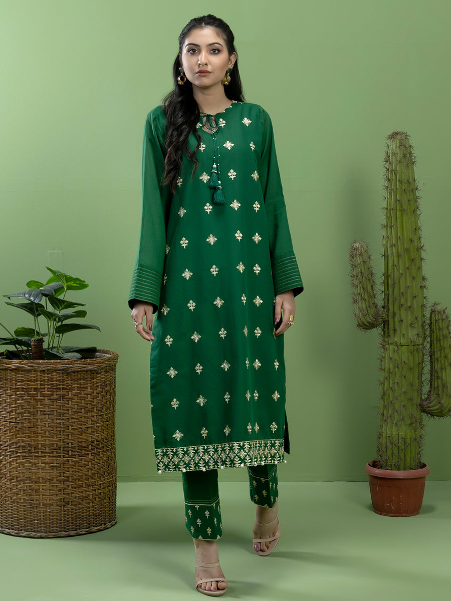 2pc - Unstitched Dyed Embroidered Shirt & Trouser