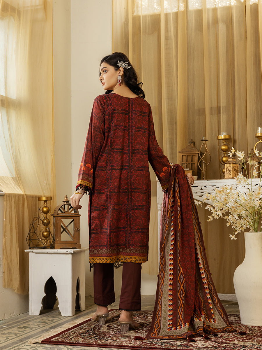 2pc Unstitched - Lawn Printed Embroidered Shirt With Printed Lawn Dupatta