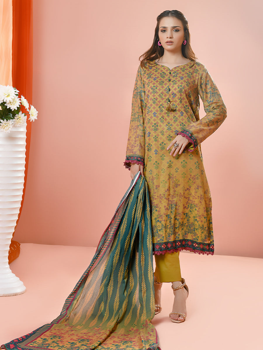 2pc Unstitched - Printed Lawn Shirt with Dyed Cambric Trouser