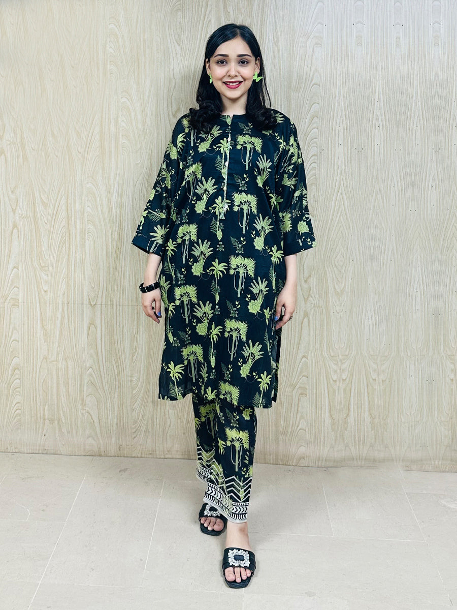 2pc - Printed Embroidered Lawn Shirt & Trouser