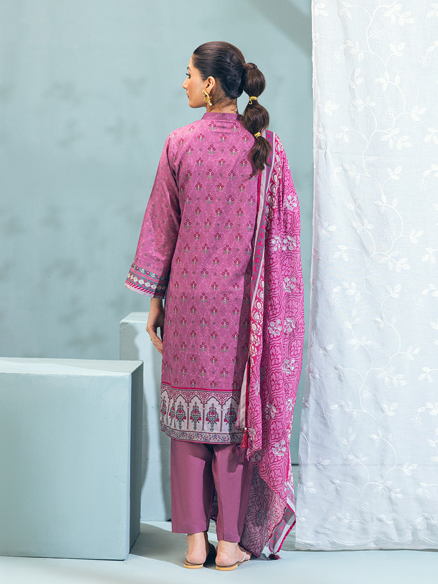 3pc Unstitched - Printed  Lawn Shirt With Printed Embroidered Lawn Dupatta