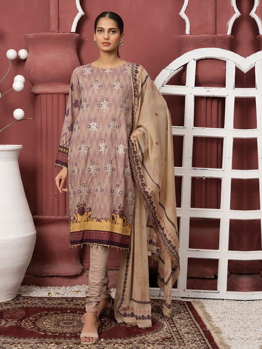 2pc Unstitched - Lawn Printed Embroidered Shirt With Dyed Cambric Trouser