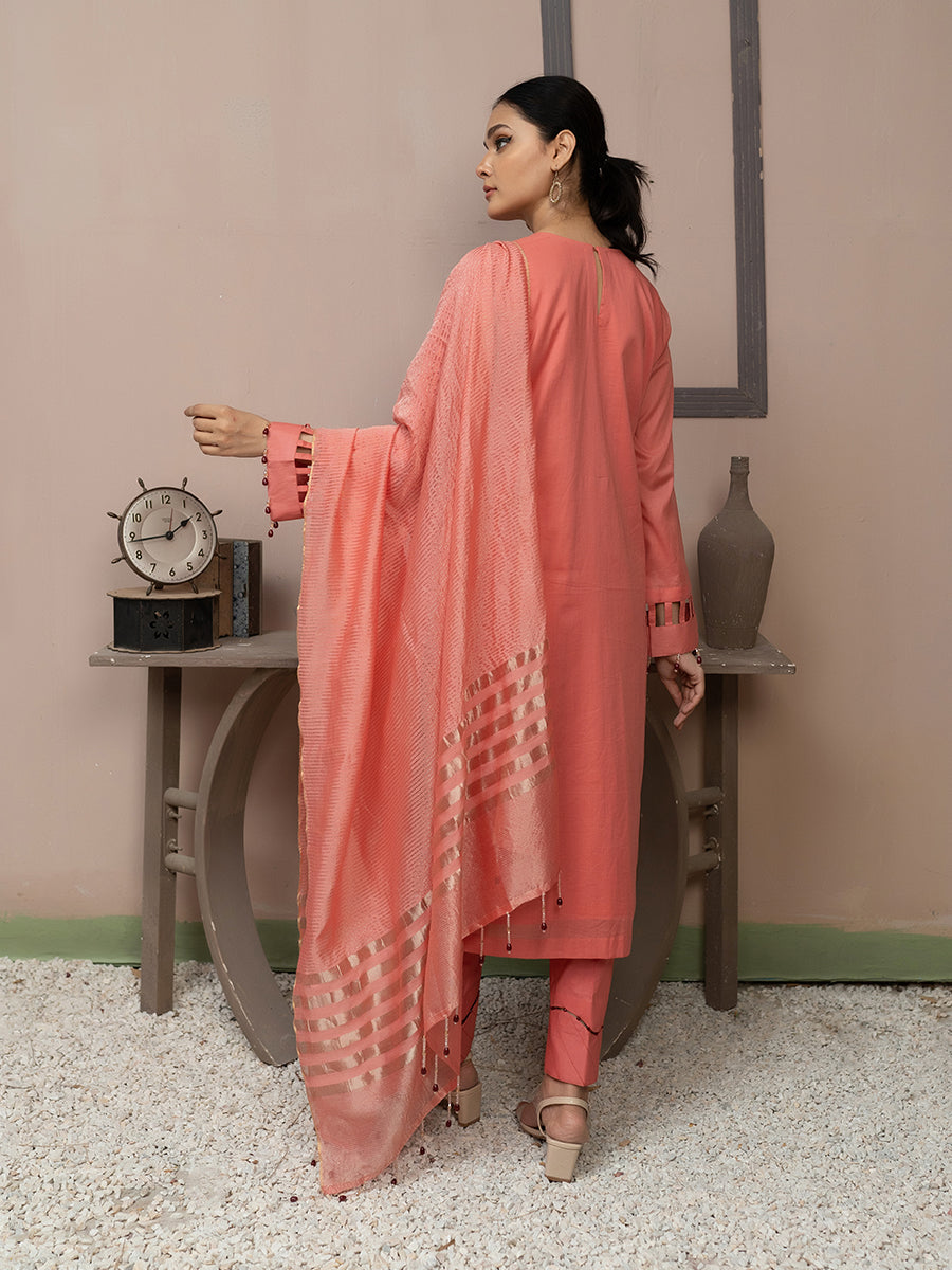 3pc Unstitched - Lawn Dyed Embroidered Shirt With Fancy Dupatta