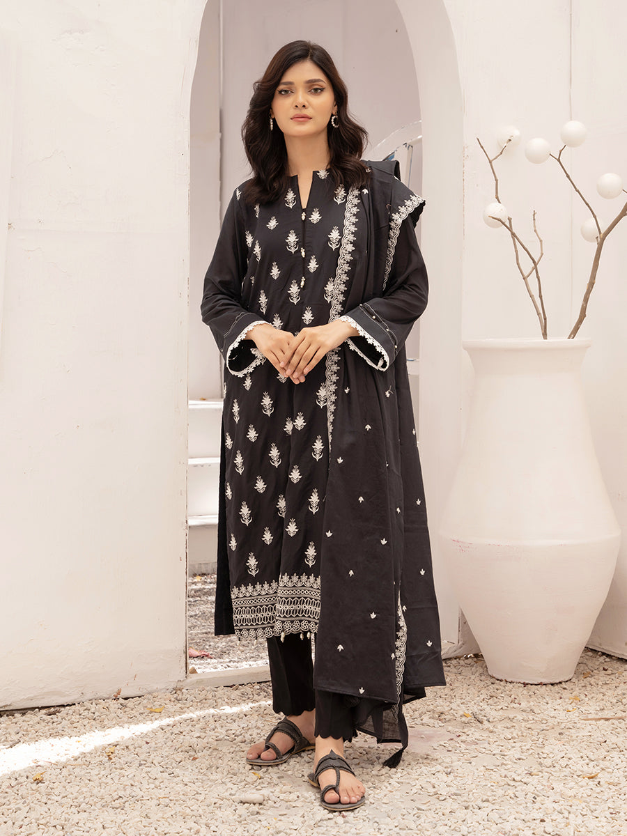 3pc Unstitched - Dyed Embroidered Shirt With Lawn Embroidered Dupatta