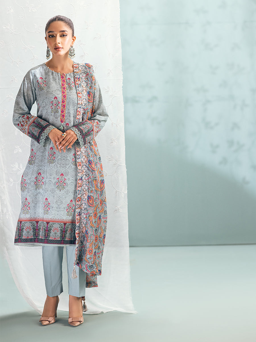 2pc Unstitched - Printed  Lawn Shirt Dyed Cambric Trouser