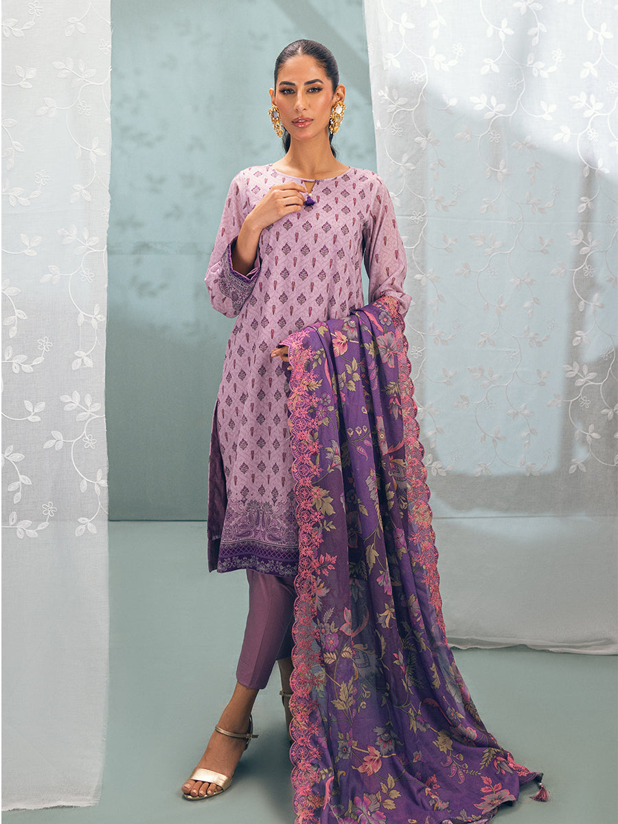2pc Unstitched - Printed  Lawn Shirt With Dyed Cambric Trouser