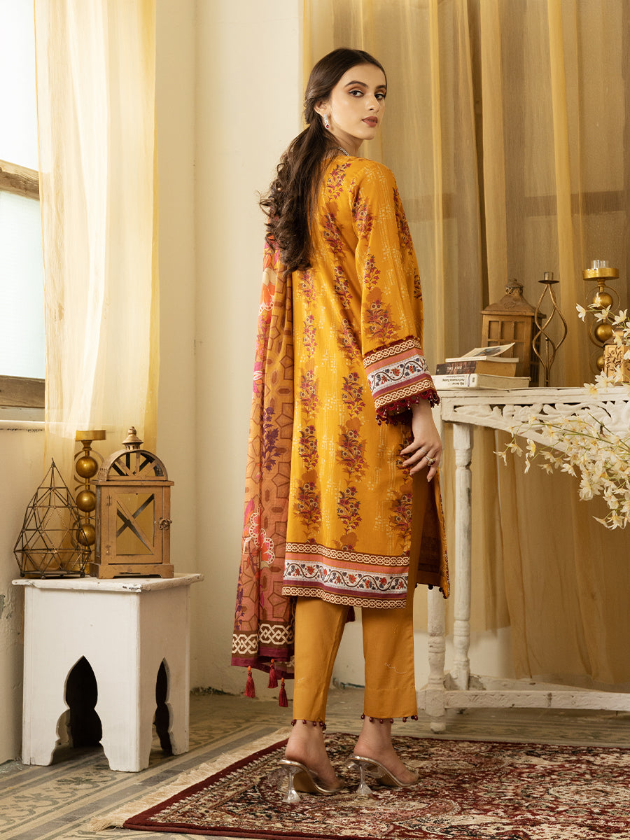 2pc Unstitched - Lawn Printed Embroidered Shirt With Printed Lawn Dupatta