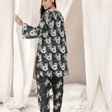2pc - Unstitched Printed B&W Shirt & Trouser