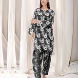2pc - Unstitched Printed B&W Shirt & Trouser