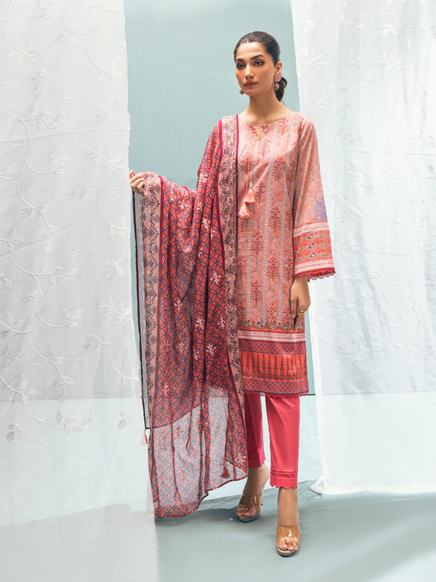 3pc Unstitched - Printed  Lawn Shirt With Printed Embroideriod Lawn Dupatta
