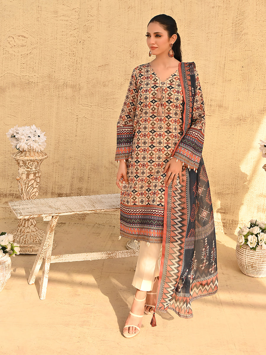 2pc Unstitched - Printed Lawn with Dyed Cambric Trouser
