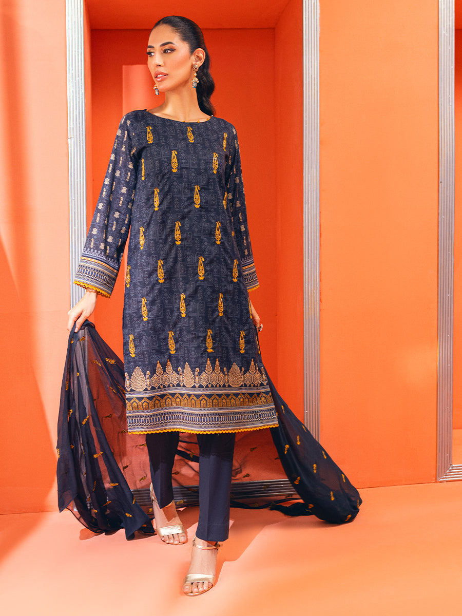 2PC Unstitched - Printed Embroidered Lawn Shirt With Cambric Trouser