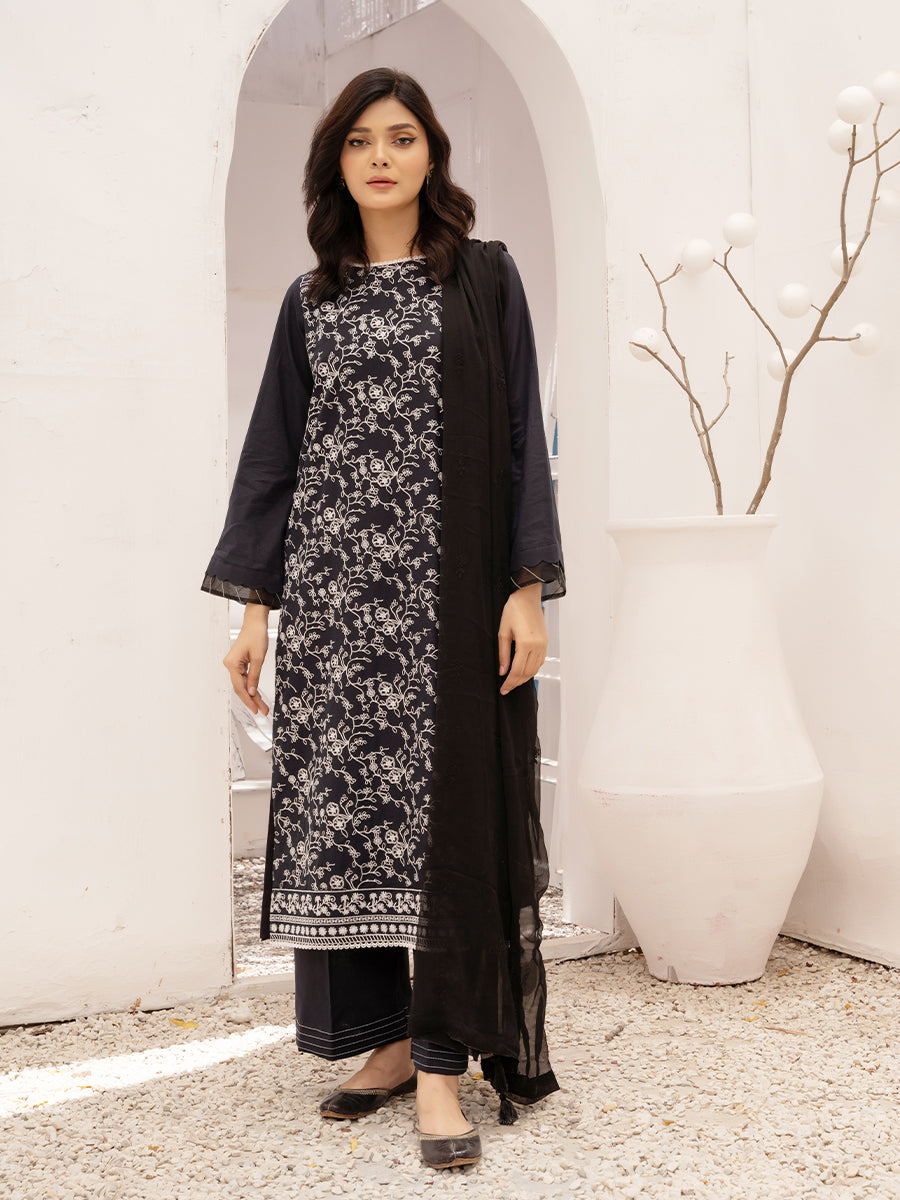 3pc Unstitched - Dyed Embroidered Shirt With Chiffon Embroidered Dupatta