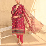 2pc Unstitched - Printed Lawn Shirt With Printed Chiffon Dupatta