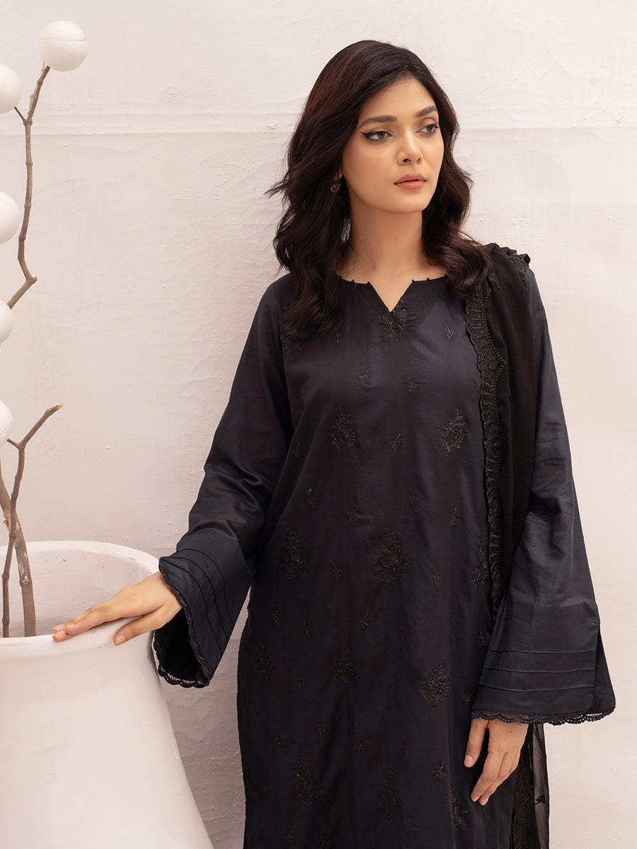 3pc Unstitched - Dyed Embroidered Shirt With Chiffon Embroidered Dupatta