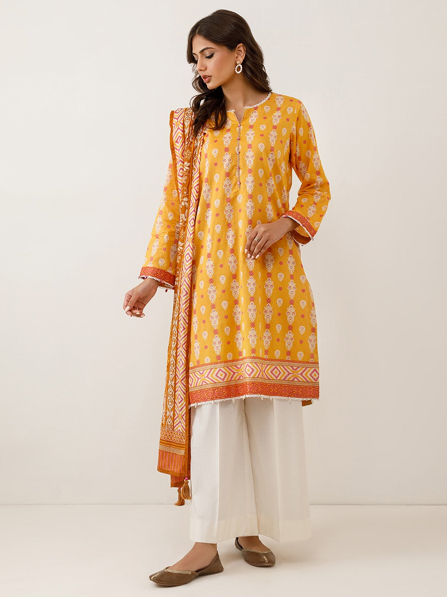 2pc Unstitched - Printed Lawn Shirt With Printed Lawn Dupatta