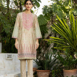 2pc Unstitched - Printed Embroidered Lawn Shirt With Dyed Cambric Trouser