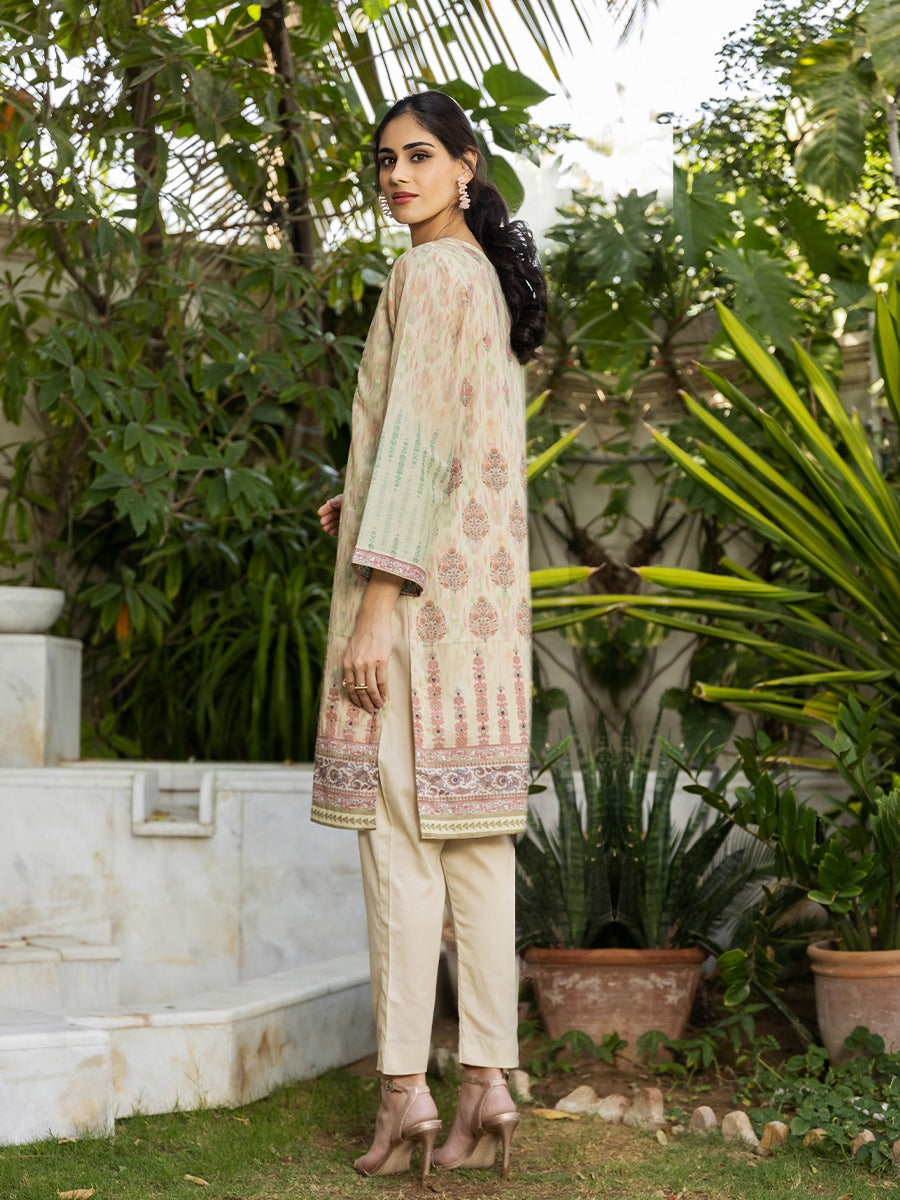 2pc Unstitched - Printed Embroidered Lawn Shirt With Dyed Cambric Trouser