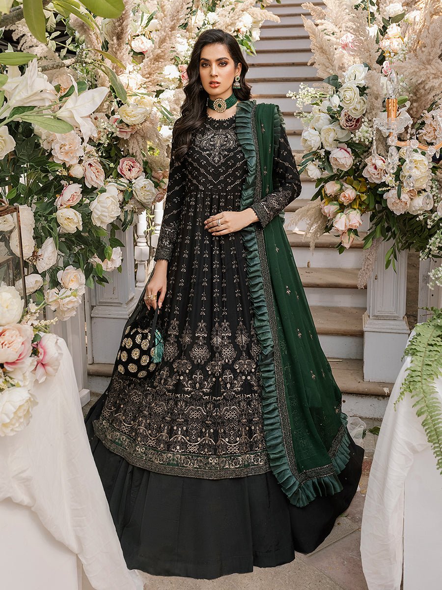 Adorna - Unstitched 3pc - Full Embroidered Chiffon Shirt & Embroidered Chiffon Dupatta with Dyed Raw Silk Trouser - (HC-00014UT) - SalitexOnline