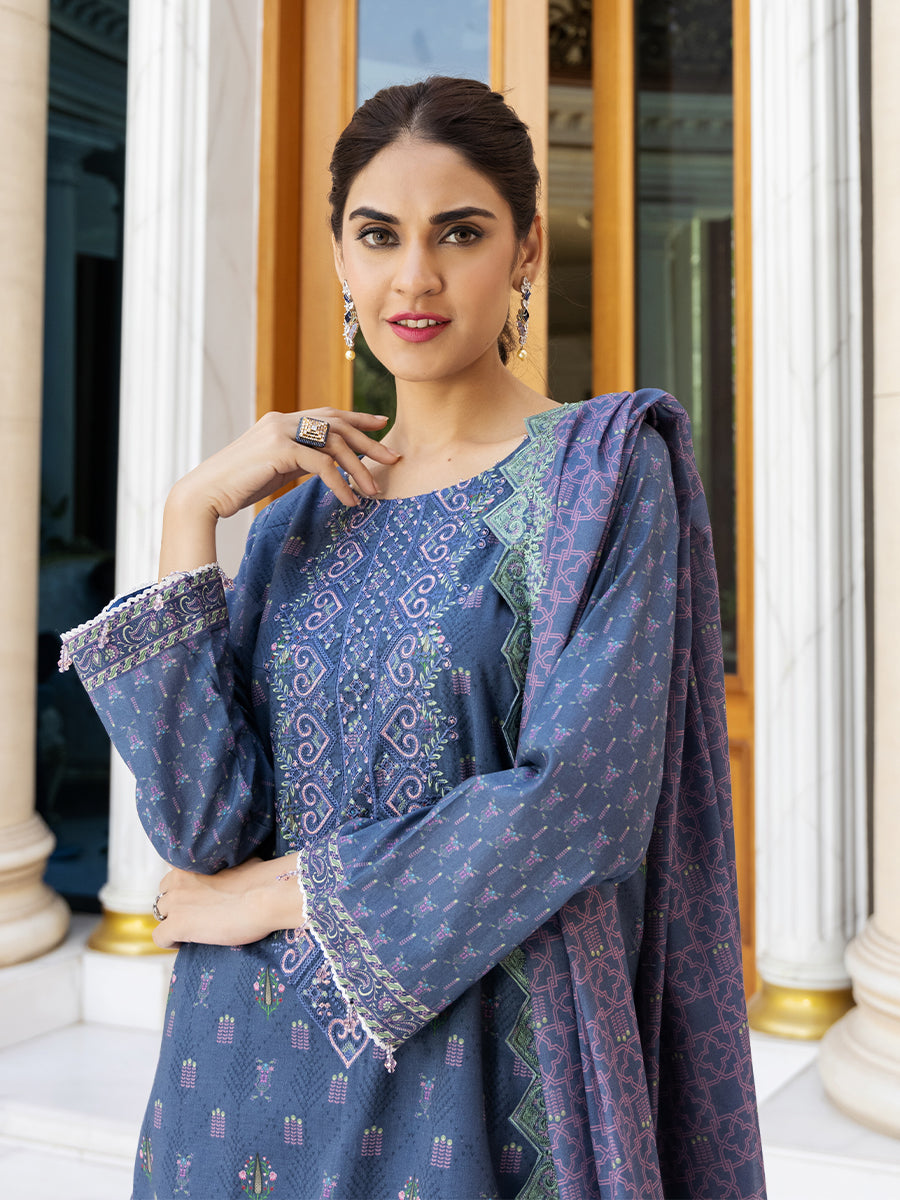 2pc Unstitched- Printed Embroidered Lawn With Dyed Cambric Trouser