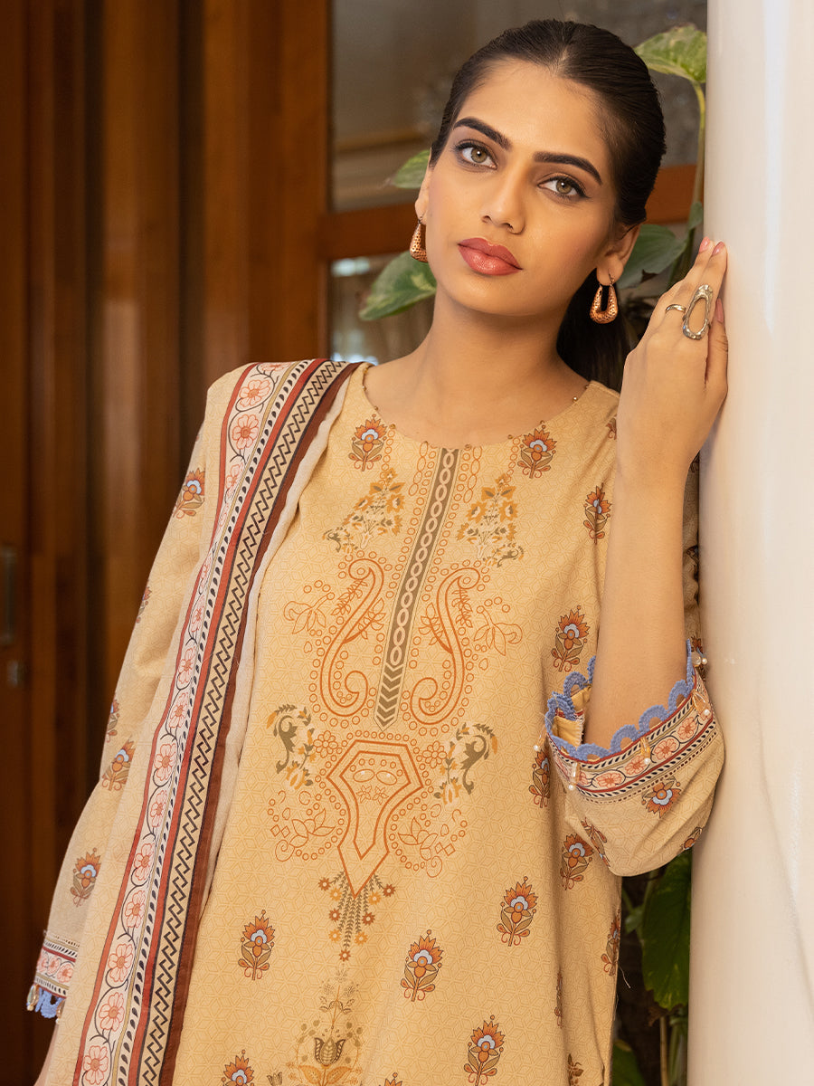 3pc Unstitched - Printed Lawn Shirt with Printed Embroidered Lawn Dupatta