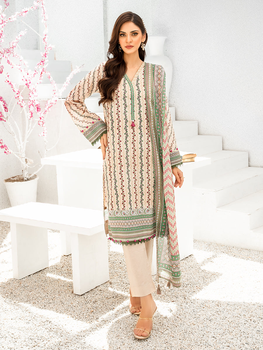 2pc Unstitched - Printed Lawn Shirt with Printed  Lawn Dupatta