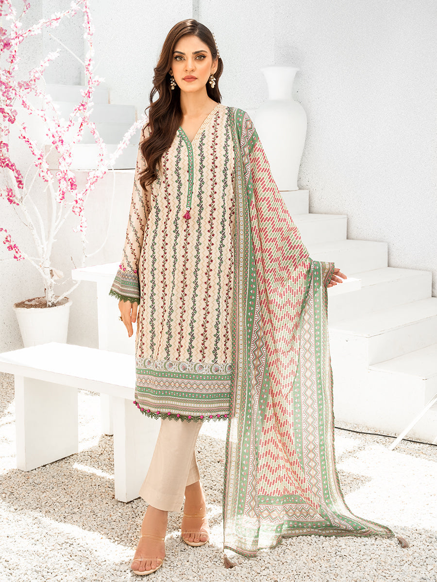 2pc Unstitched - Printed Lawn Shirt with Printed  Lawn Dupatta
