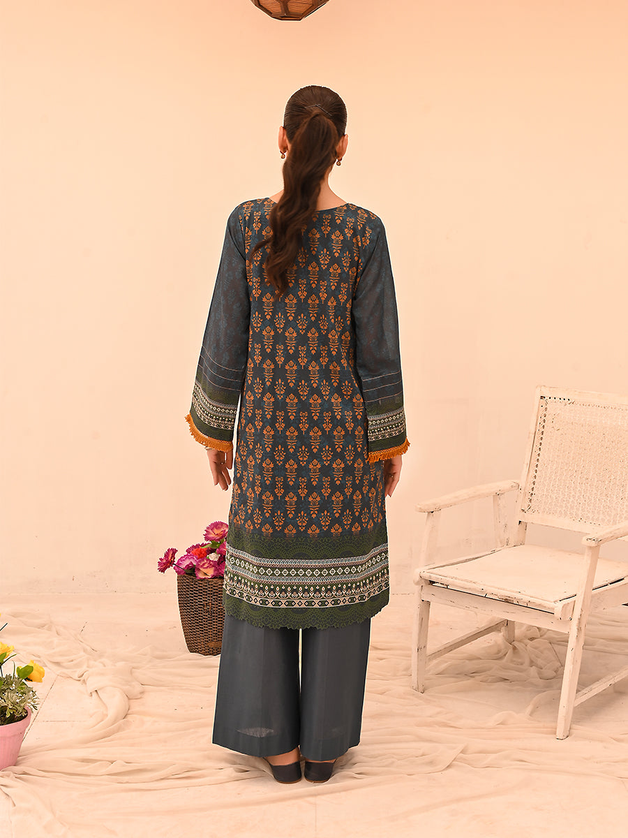 2pc Unstitched - Printed Lawn Shirt with Dyed Cambric Trouser