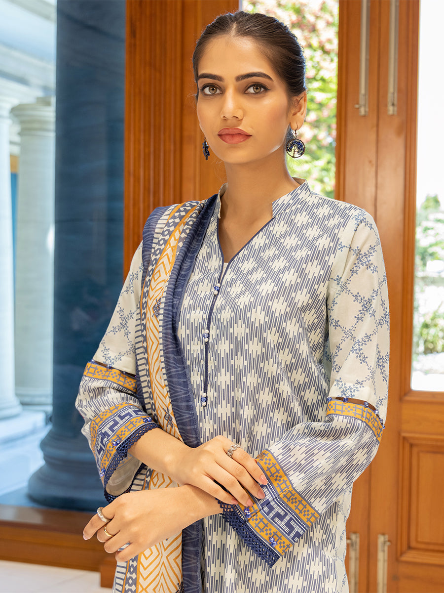 3pc Unstitched - Printed Lawn Shirt with Printed Embroidered Lawn Dupatta