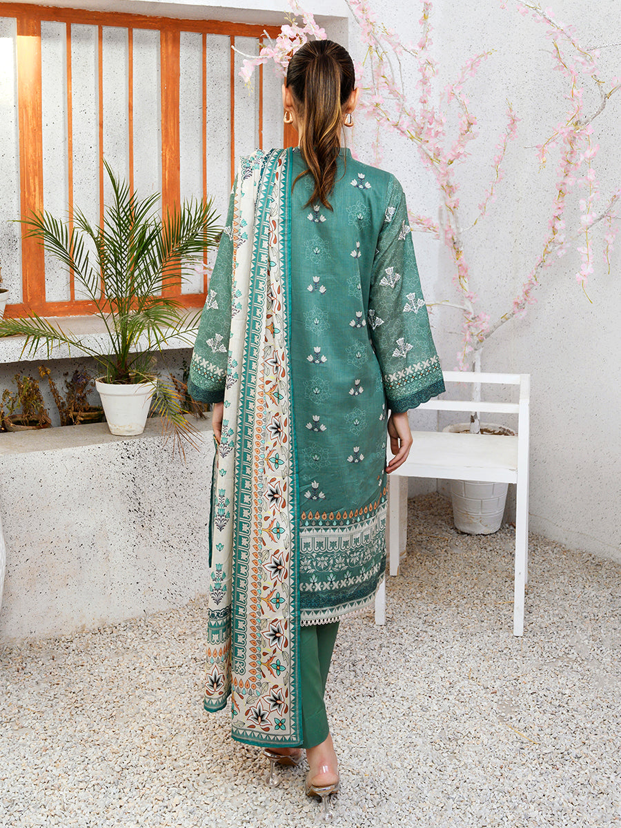 2pc Unstitched - Lawn Printed Embroidred Shirt With Dyed Cambric Trouser