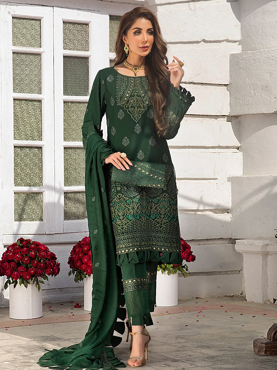Bold Green-Unstitched 3pc Heavy Embroidered Luxury Chiffon Suit (HC-00005) - SalitexOnline