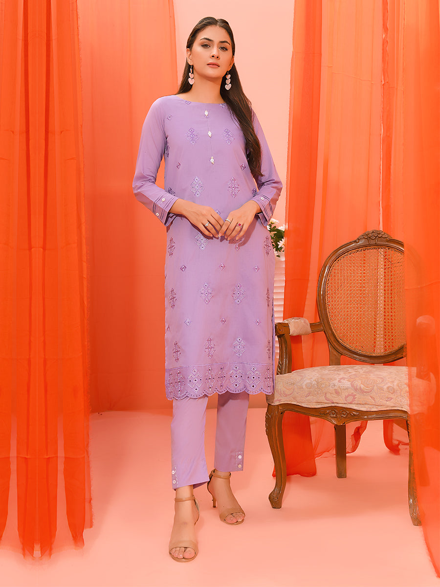 2pc Unstitched - Dyed Embroidered Lawn Shirt With Dyed Cambric Trouser