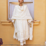 3PC Unstitched Fancy Chanderi Puff Paste Mukesh Shirt With Chiffon Mukesh Dupatta