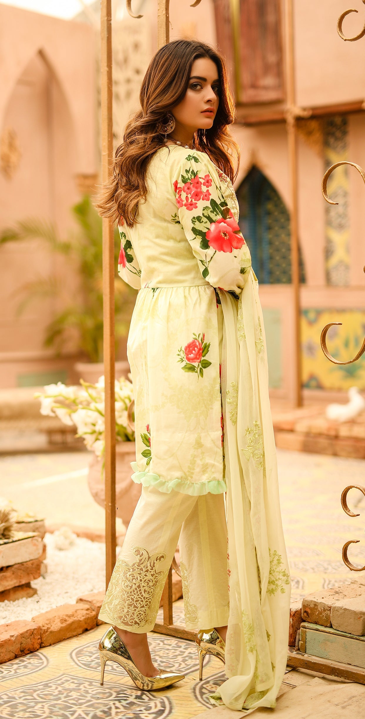 Festive Stitched Printed Lawn with Embroidered Shirt , Chiffon Embroidered Dupatta & Trouser Bunches I 3pc (WK-291A) - SalitexOnline