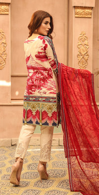 Festive Stitched Printed Lawn with Embroidered Shirt , Chiffon Embroidered Dupatta & Trouser Bunches I 3pc (WK-292B) - SalitexOnline