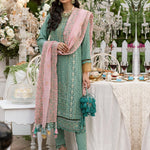 Glory - Unstitched 3pc - Full Embroidered Chiffon Shirt & Khaddi Net Dupatta with Dyed Raw Silk Trouser - (HC-00016UT) - SalitexOnline