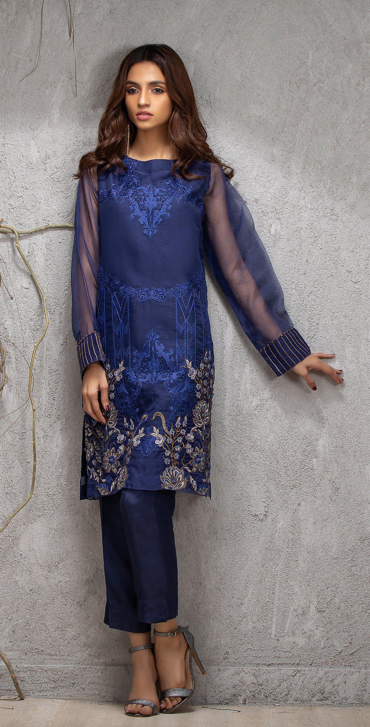 Organza Exclusive Shirt with Front & Back Embroidered (PR-11) - SalitexOnline