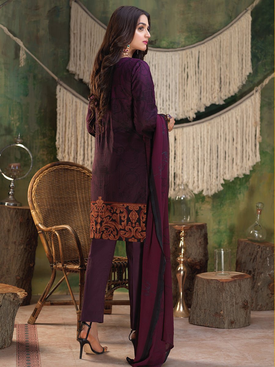 Printed Lawn Shirt with Embroidered Front , Printed Chiffon Dupatta & Cambric Trouser I Z'ure 3pc (WK-00313B) - SalitexOnline
